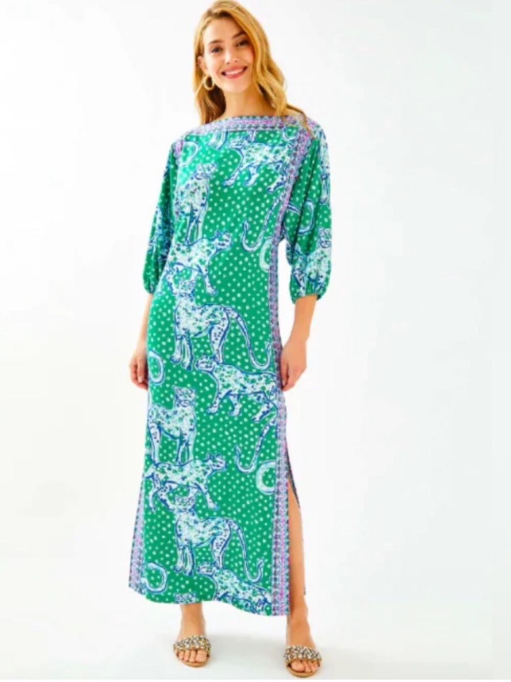 Lilly Pulitzer Silva Maxi Dress, Emerald Isle On the Prowl Green, Size 0